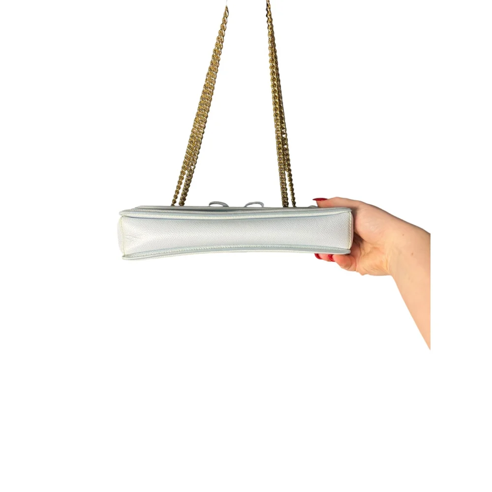 Salvatore Ferragamo Ginny Vara Bow Embossed Pale Blue Pebble Calfskin Flap Bag - Picture 4 of 15